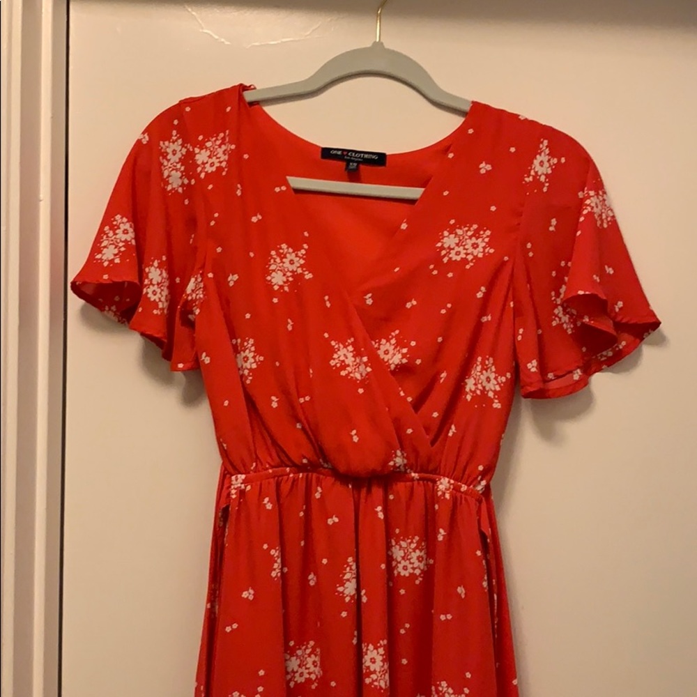 Tie Waist Red Floral Dress 🌺🌺